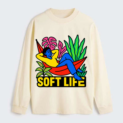 Person relaxing in hammock with plants - "soft life" aesthetic, - Classic Long Sleeve Shirt - Beige