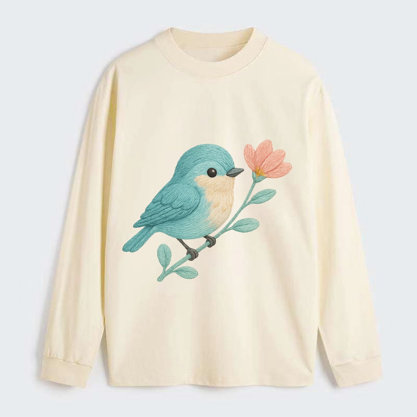 Aqua Chickadee - Classic Long Sleeve Shirt - Beige