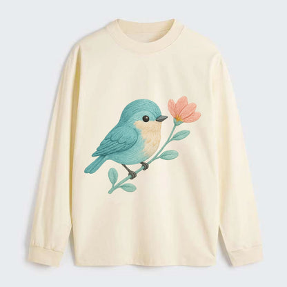 Aqua Chickadee - Classic Long Sleeve Shirt - Beige