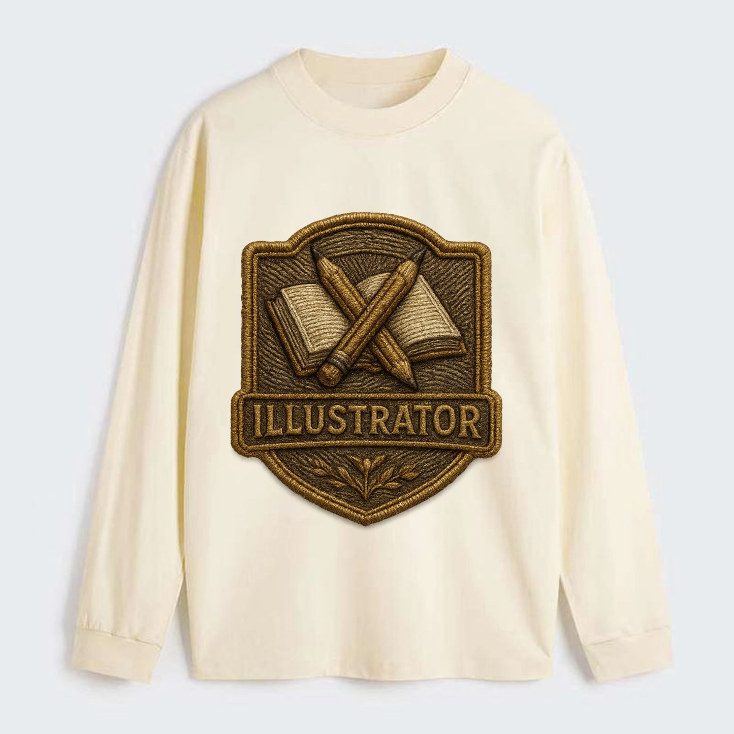 Pencils and sketchbook - illustrator badge - Classic Long Sleeve Shirt - Beige