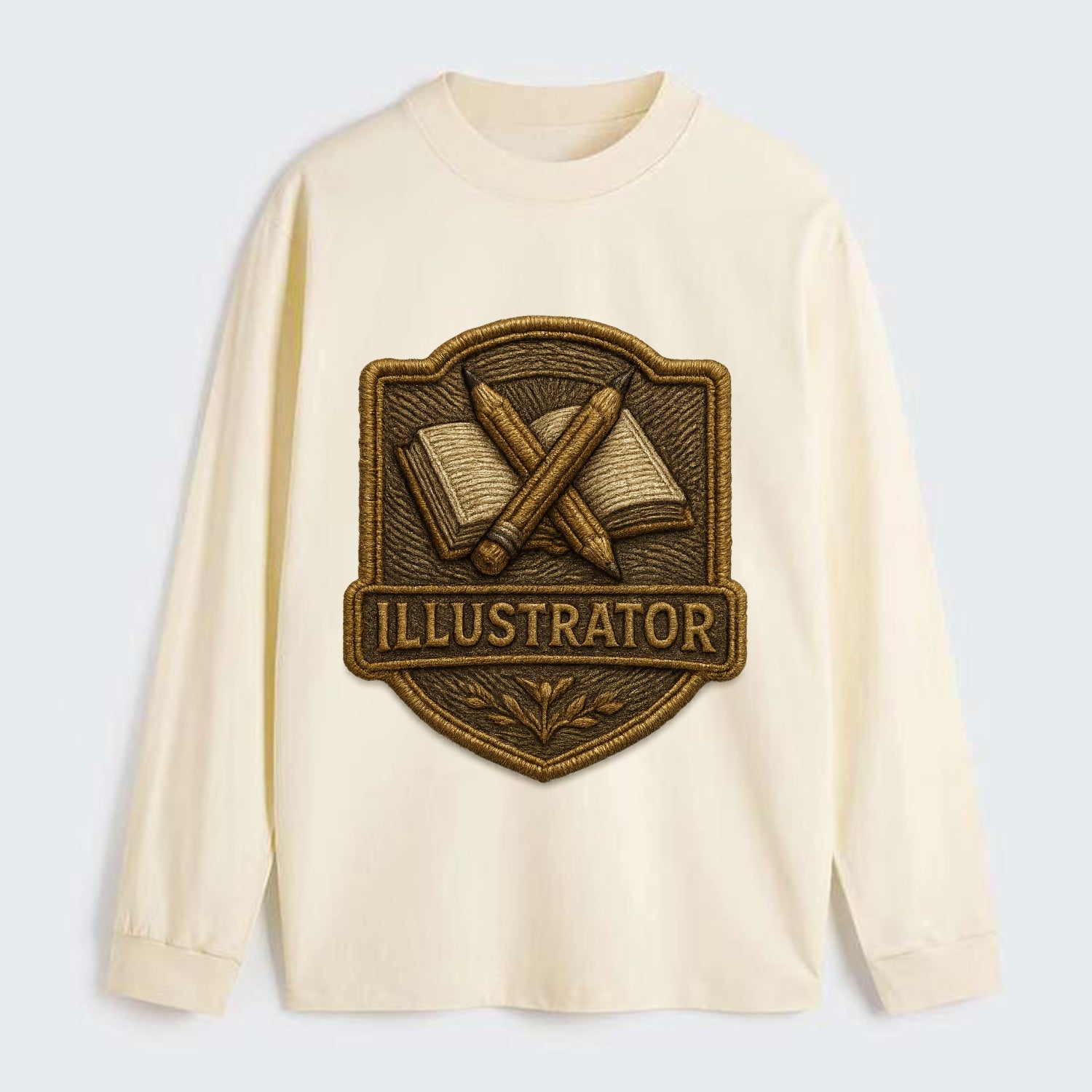Pencils and sketchbook - illustrator badge - Classic Long Sleeve Shirt - Beige
