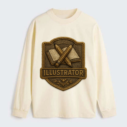 Pencils and sketchbook - illustrator badge - Classic Long Sleeve Shirt - Beige
