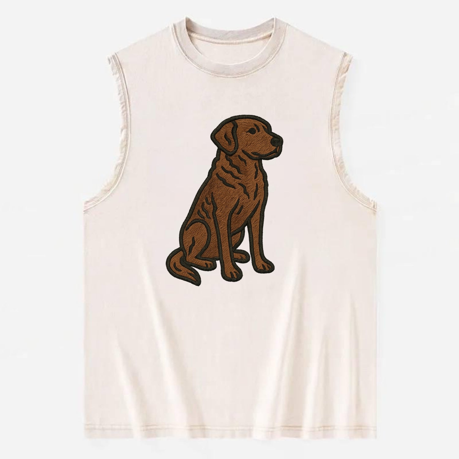Chesapeake Bay Retriever - Brown wavy coat embroidered sitting pose - Vintage Washed Tank - Beige