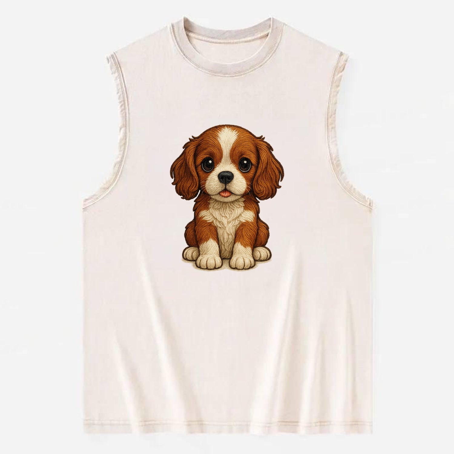Baby Cavalier King Charles Spaniel Puppy - silky ears, gentle eyes, sweet - Vintage Washed Tank - Beige