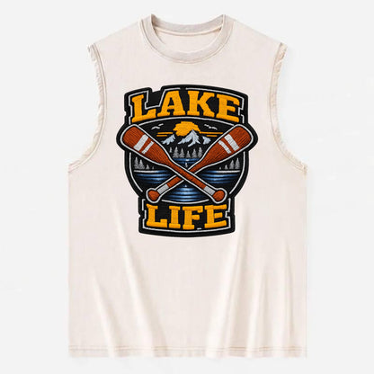 CANOE PADDLE - wooden paddle crossed in brown and cream , lake life - Vintage Washed Tank - Beige