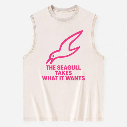 THE SEAGULL TAKES WHAT IT WANTS | Aggressive seagull diving down - Vintage Washed Tank - Beige