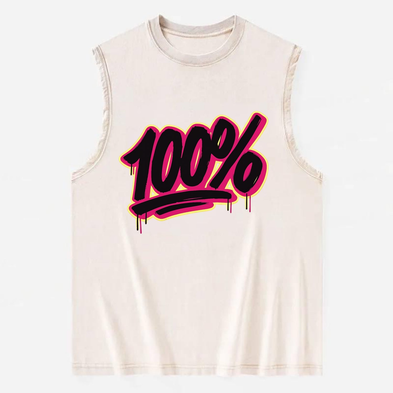 Bold typography design - "100%" - all in, fully committed - Vintage Washed Tank - Beige
