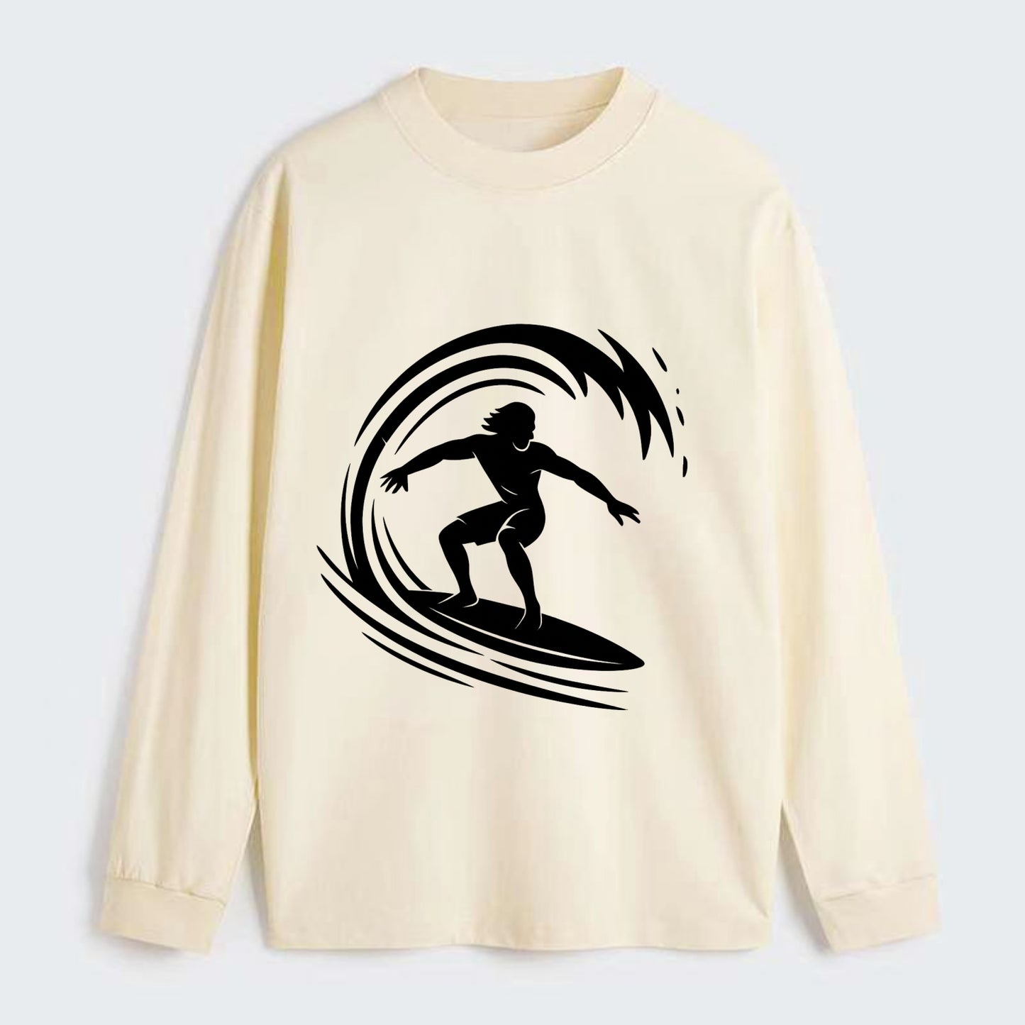 Hawaiian surfer riding big wave - Classic Long Sleeve Shirt - Beige
