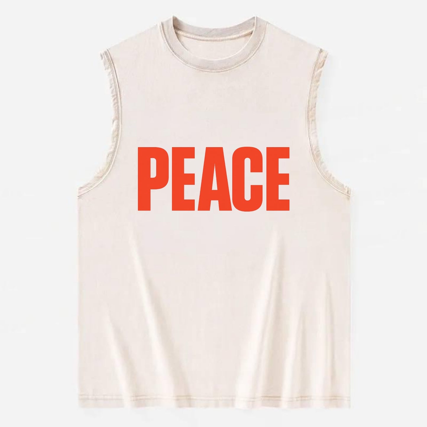 Bold typography design - "PEACE" - inner calm, tranquility, serenity - Vintage Washed Tank - Beige