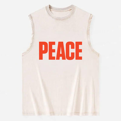 Bold typography design - "PEACE" - inner calm, tranquility, serenity - Vintage Washed Tank - Beige