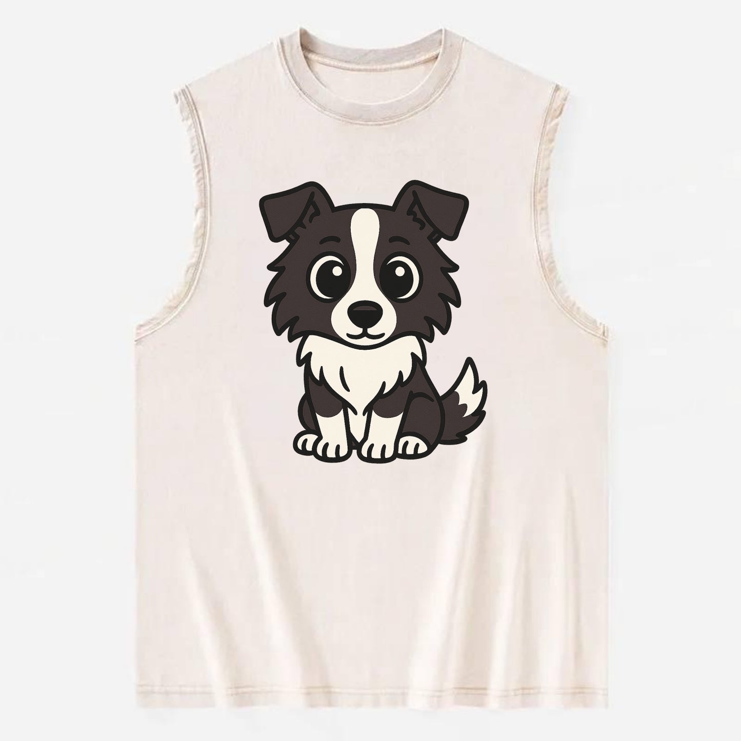 Border Collie - Intense stare sitting pose - Vintage Washed Tank - Beige