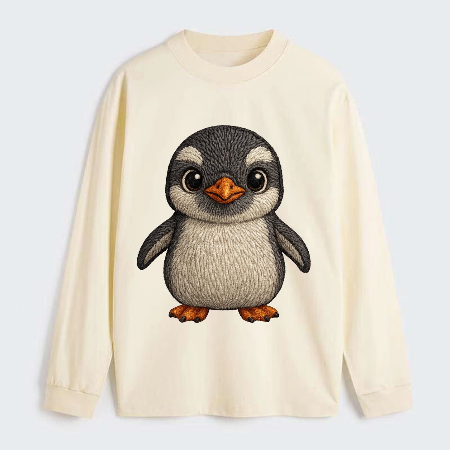 Baby Gentoo Penguin - orange beak, white cap, bright eyes, - Classic Long Sleeve Shirt - Beige