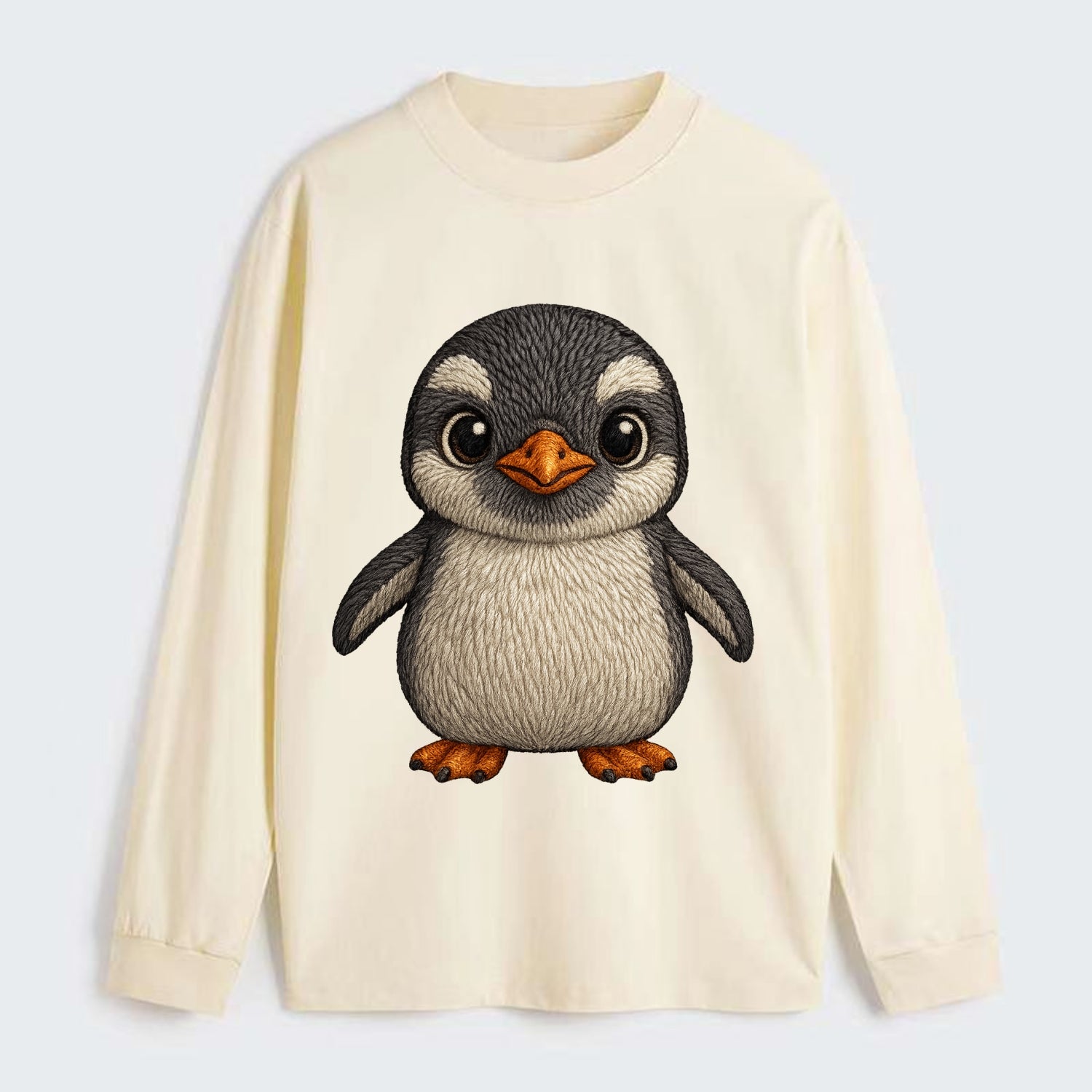 Baby Gentoo Penguin - orange beak, white cap, bright eyes, - Classic Long Sleeve Shirt - Beige
