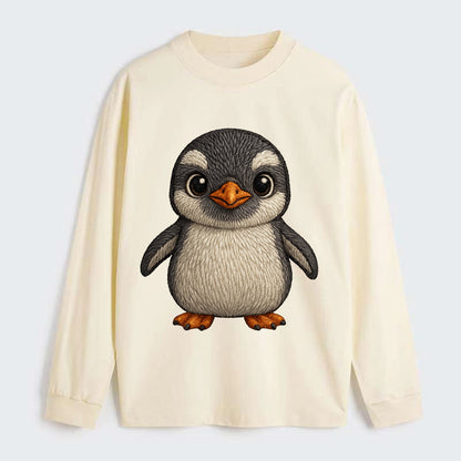 Baby Gentoo Penguin - orange beak, white cap, bright eyes, - Classic Long Sleeve Shirt - Beige