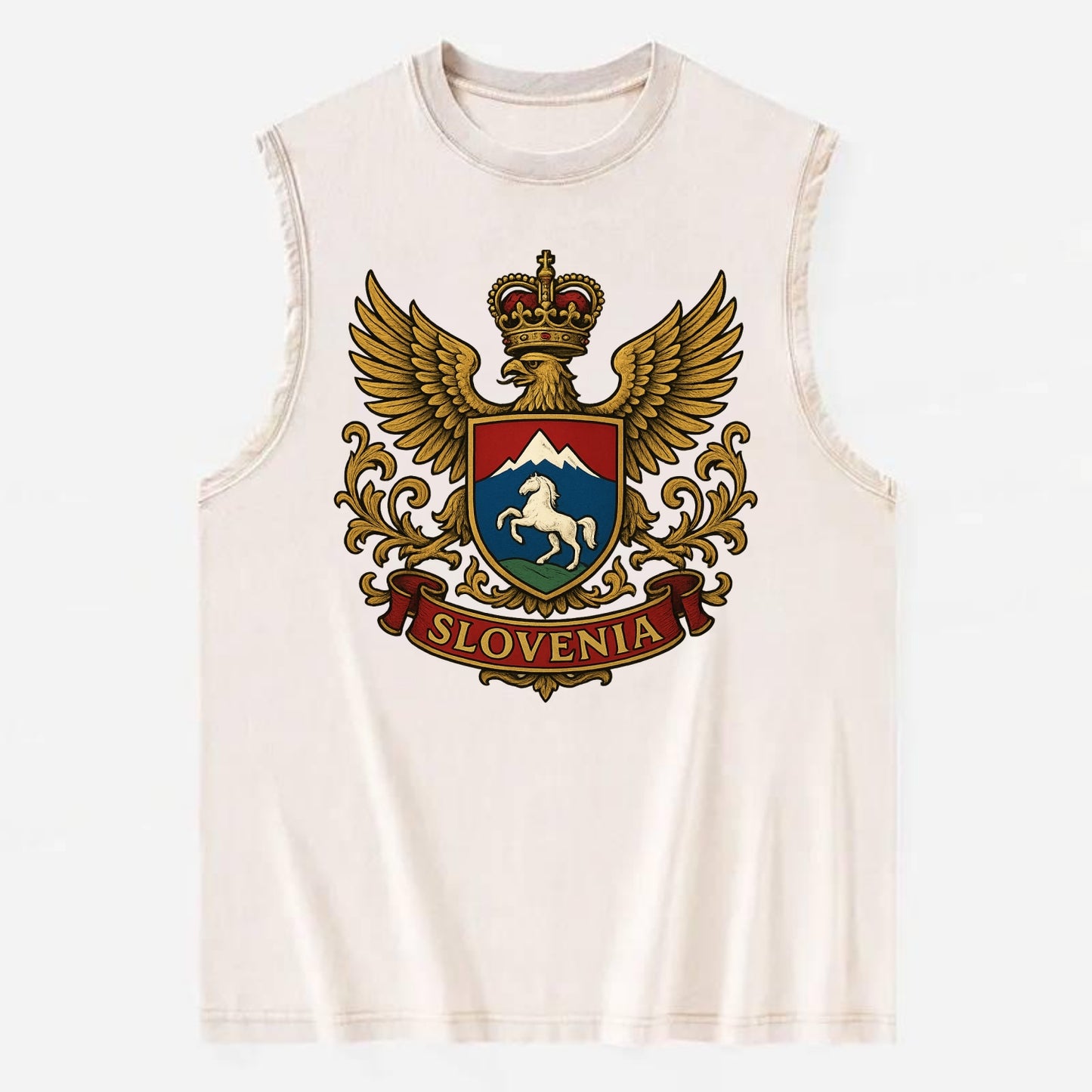 Slovenia Heritage Badge  - Vintage Washed Tank - Beige