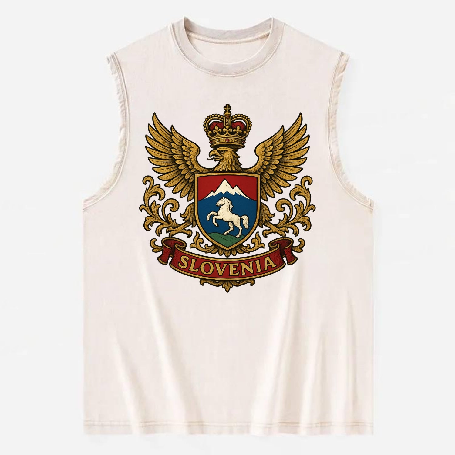 Slovenia Heritage Badge  - Vintage Washed Tank - Beige