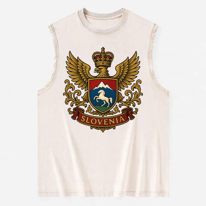 Slovenia Heritage Badge  - Vintage Washed Tank - Beige