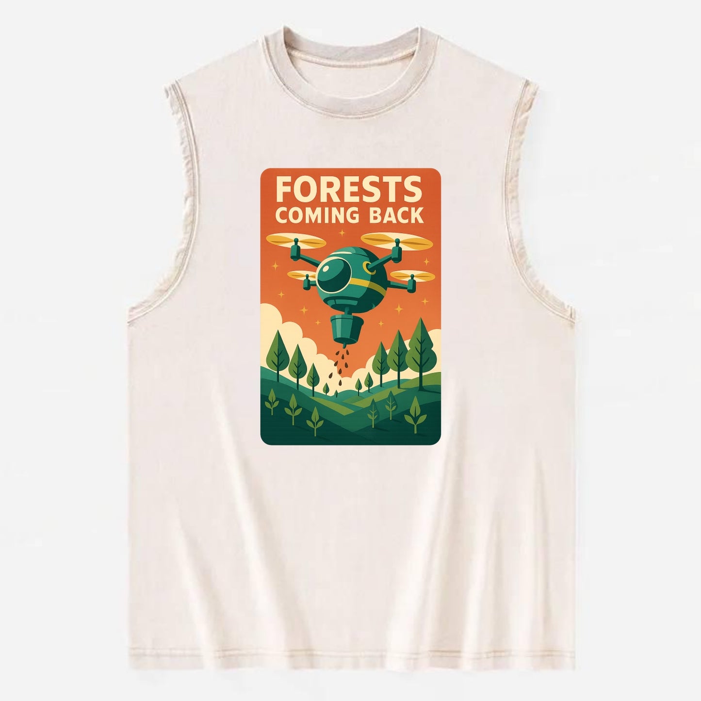 Reforestation drone planting millions of trees - "Forests Coming Back" - - Vintage Washed Tank - Beige