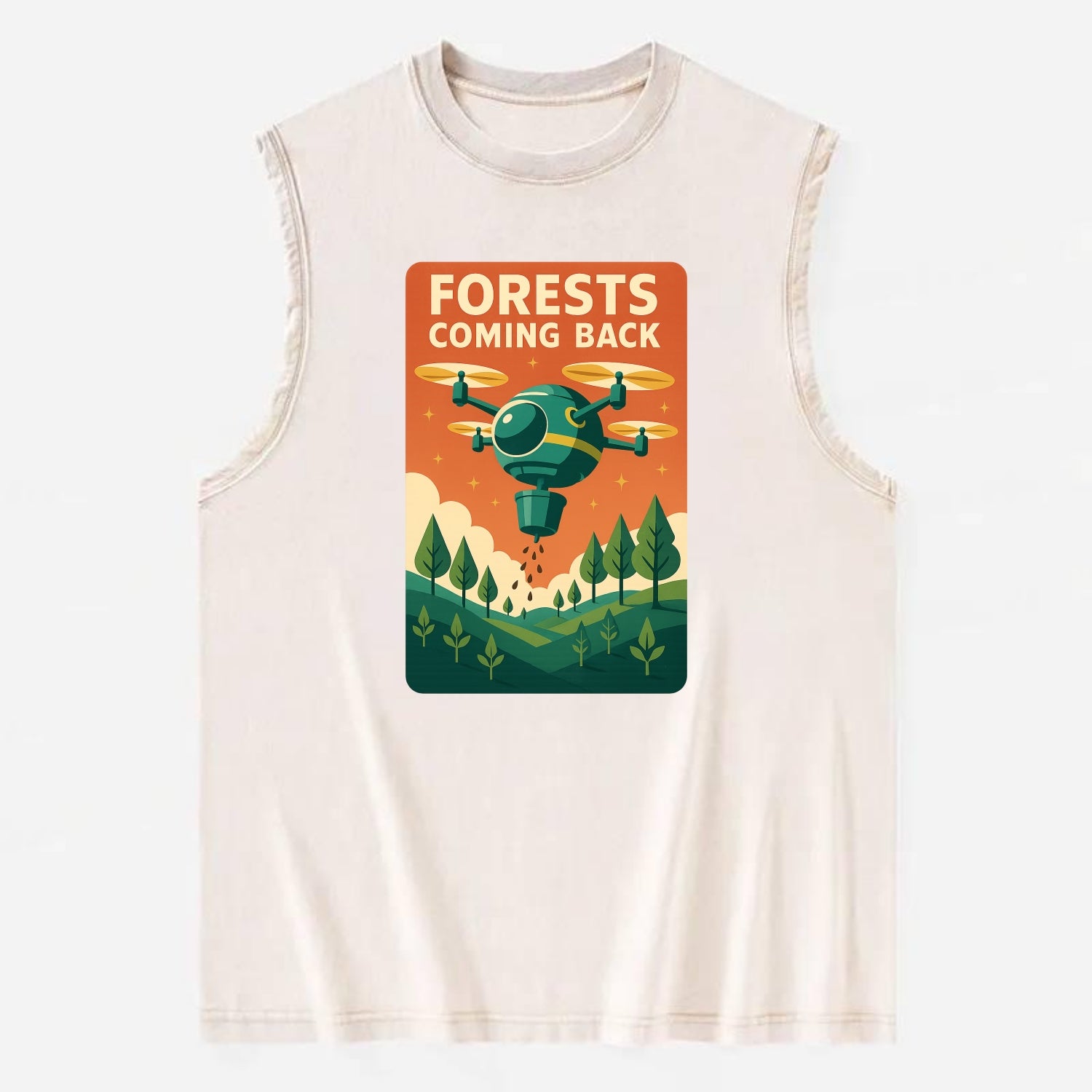 Reforestation drone planting millions of trees - "Forests Coming Back" - - Vintage Washed Tank - Beige