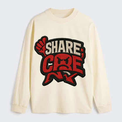 SHARE;CARE TOO MUCH Oversharer Green Hat - Classic Long Sleeve Shirt - Beige