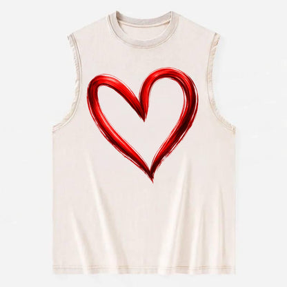 Love Heart - Vintage Washed Tank - Beige