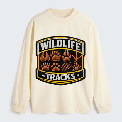 WILDLIFE TRACKS - animal footprints in brown , tracker - Classic Long Sleeve Shirt - Beige