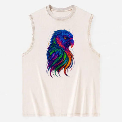 Vibrant parrot with feathers flowing into tropical rainbow streams, every - Vintage Washed Tank - Beige