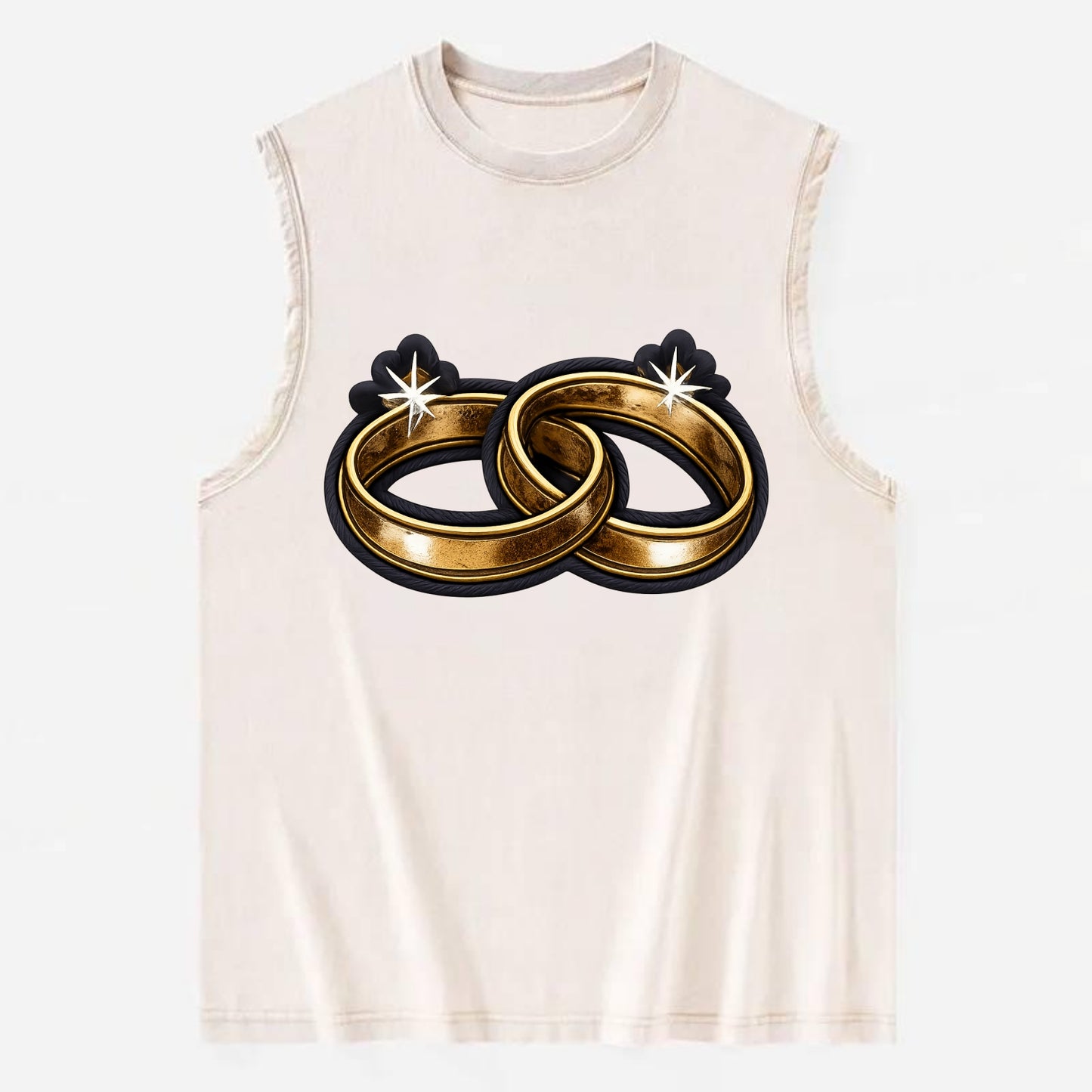 WEDDING RINGS - interlocked bands in gold , marriage - Vintage Washed Tank - Beige