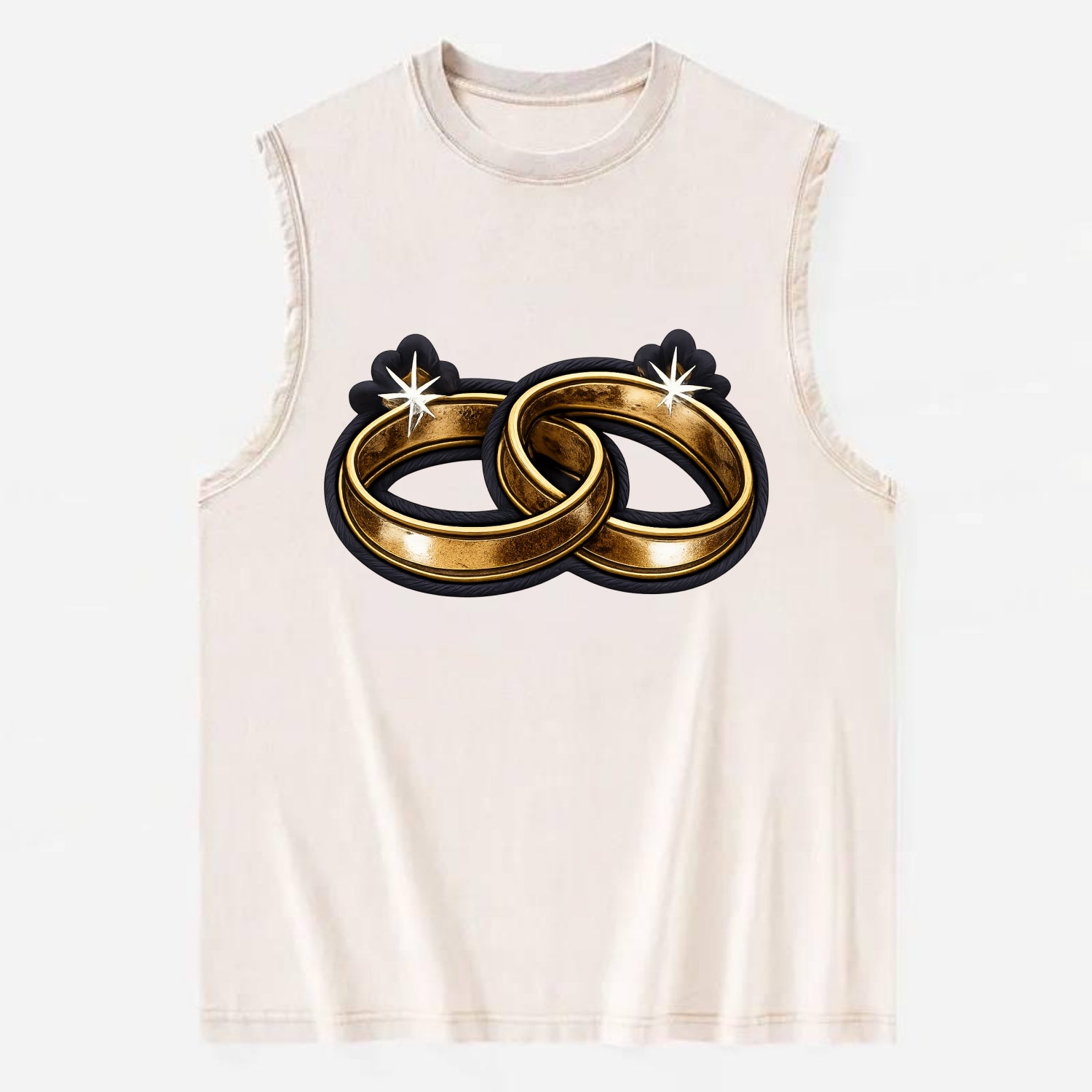 WEDDING RINGS - interlocked bands in gold , marriage - Vintage Washed Tank - Beige