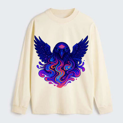 Mysterious raven with feathers showing future visions in neon colors, - Classic Long Sleeve Shirt - Beige