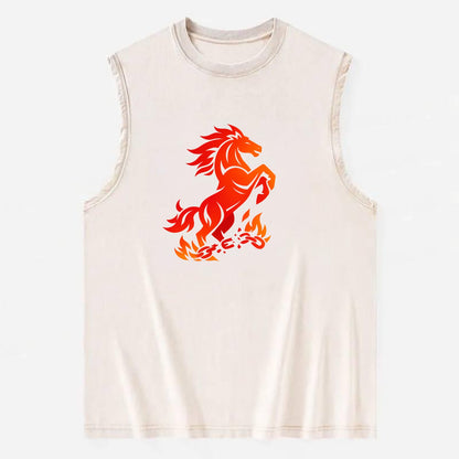FREEDOM FLAMES | Wild horse breaking fire chains | Liberation | Barriers - Vintage Washed Tank - Beige
