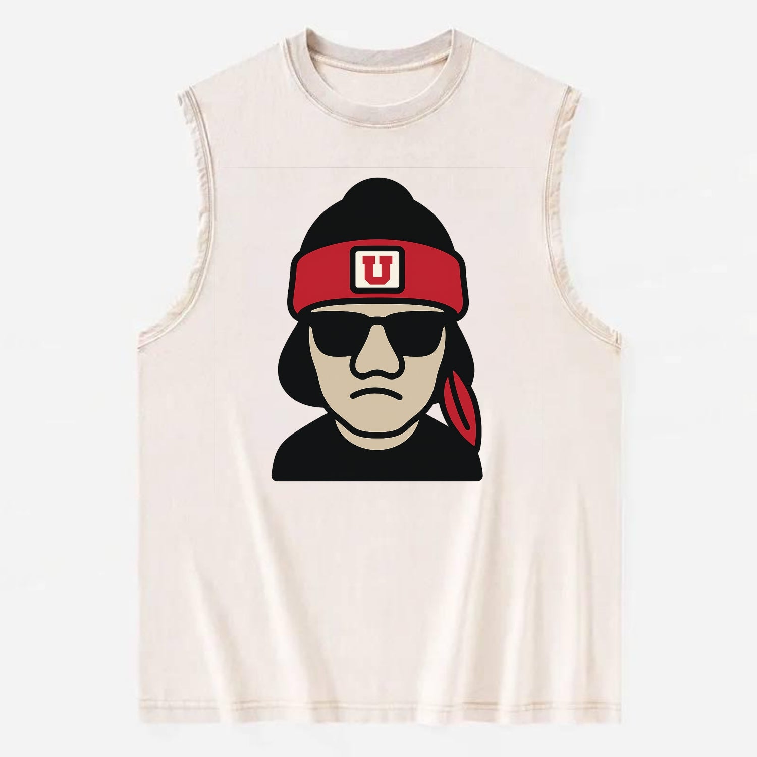 Salt Lake Ute wearing Utah beanie with U patch - Vintage Washed Tank - Beige
