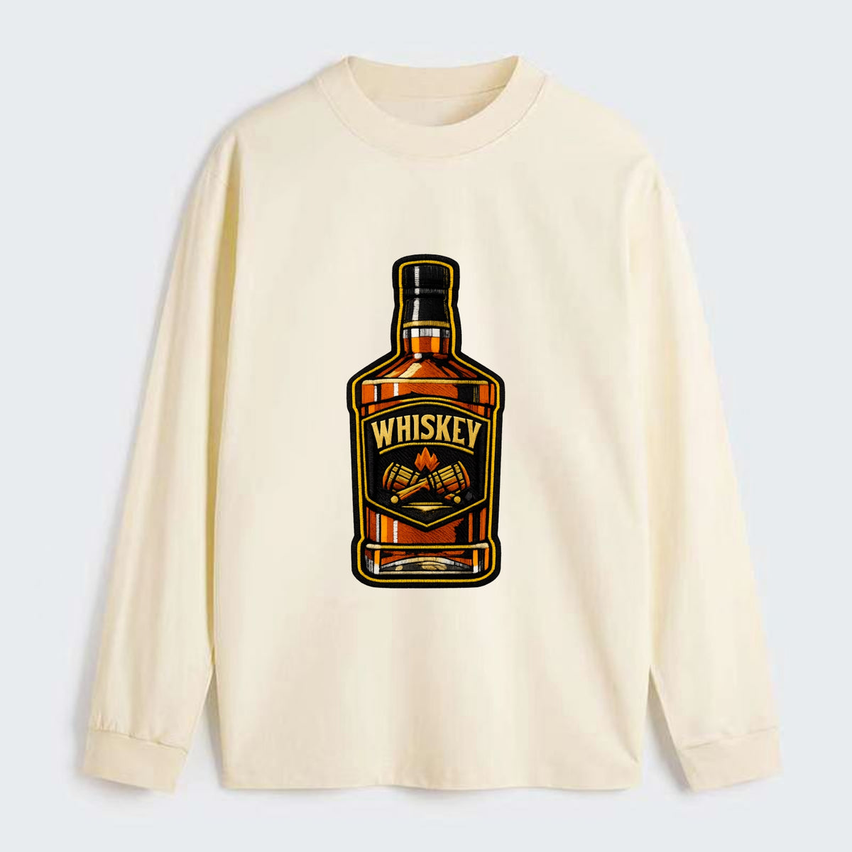 WHISKEY BOTTLE - bourbon bottle in amber and gold , spirits connoisseur - Classic Long Sleeve Shirt - Beige