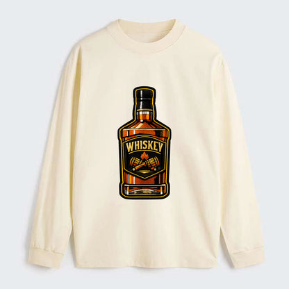 WHISKEY BOTTLE - bourbon bottle in amber and gold , spirits connoisseur - Classic Long Sleeve Shirt - Beige