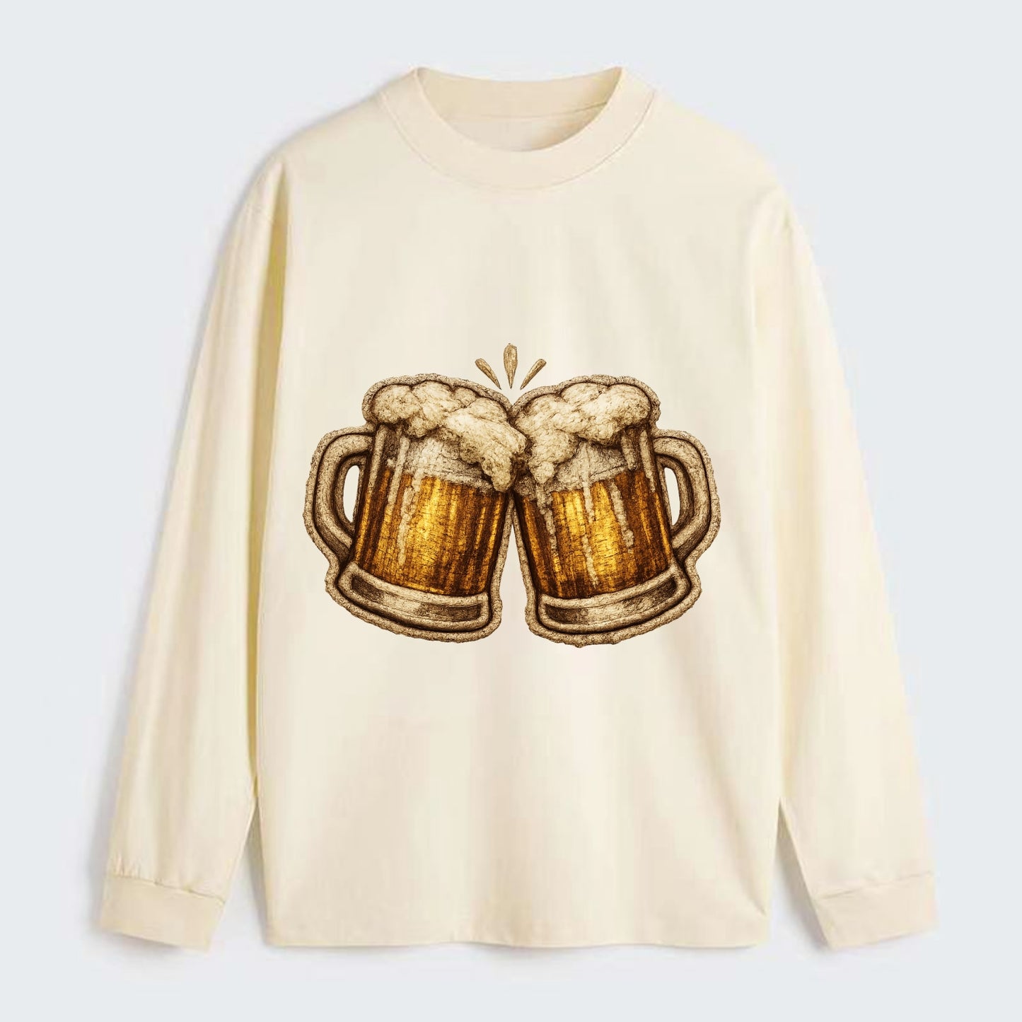 BEER MUG CHEERS - frosty beer stein in gold and amber , brewery - Classic Long Sleeve Shirt - Beige