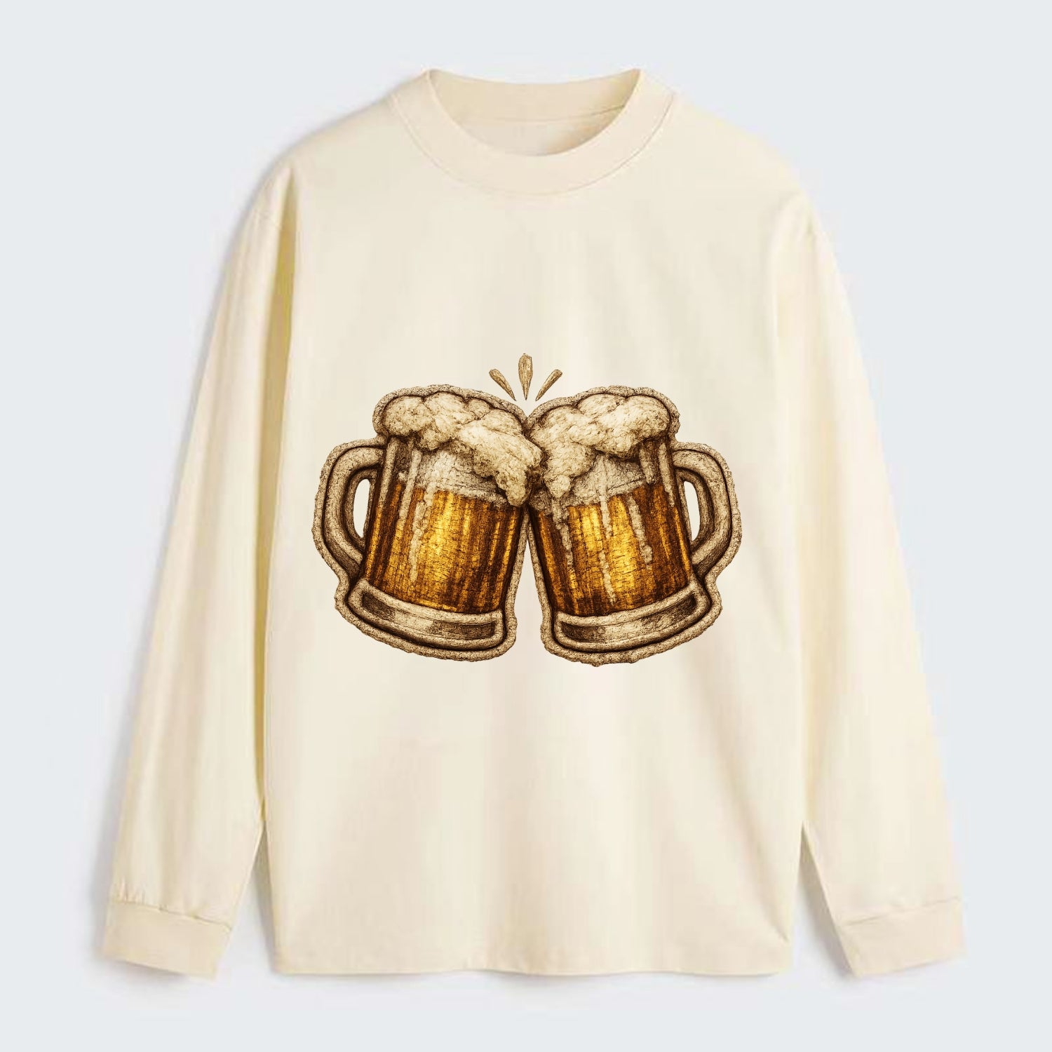 BEER MUG CHEERS - frosty beer stein in gold and amber , brewery - Classic Long Sleeve Shirt - Beige