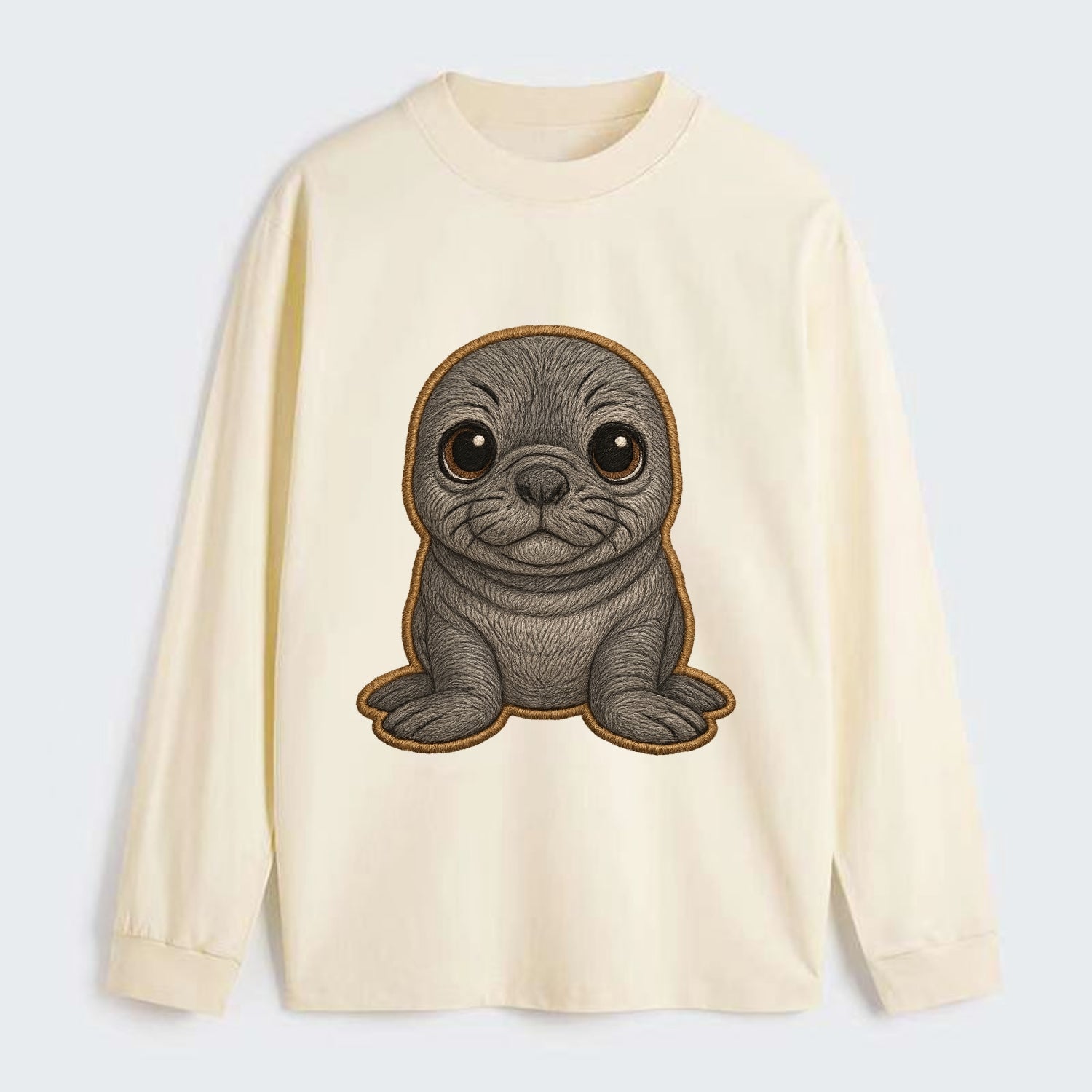 Baby Elephant Seal - gray wrinkly, tiny trunk nose, big dark eyes, - Classic Long Sleeve Shirt - Beige