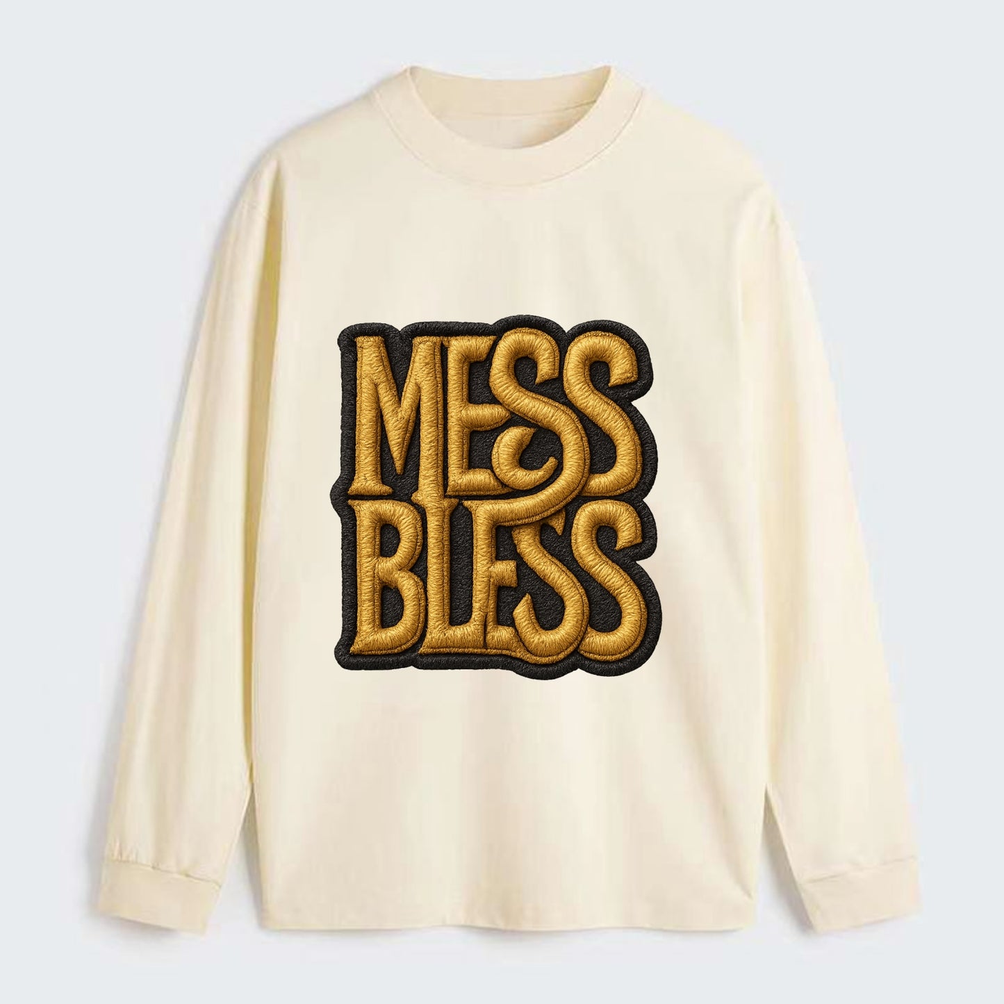 MESS;BLESS UP Gold Metallic Visor - Classic Long Sleeve Shirt - Beige