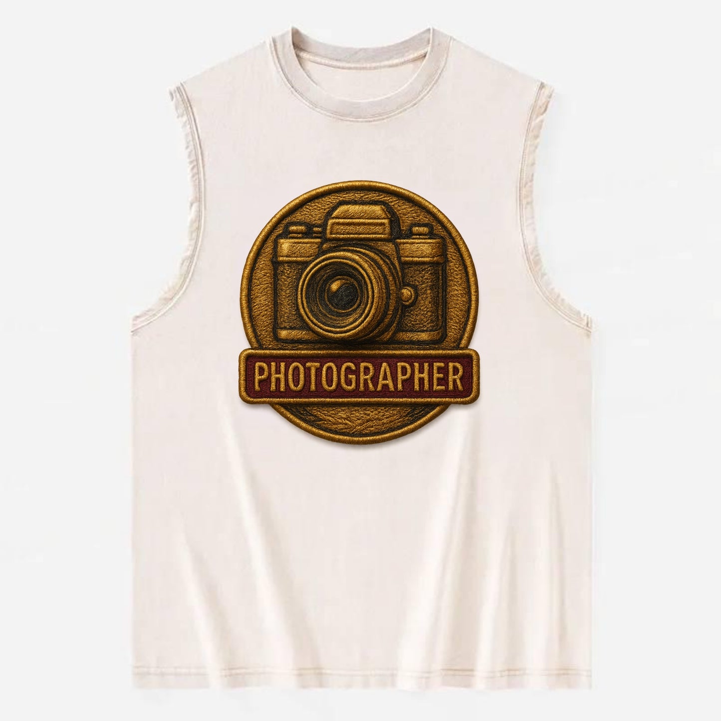 Camera with vintage lens - photographer badge - Vintage Washed Tank - Beige
