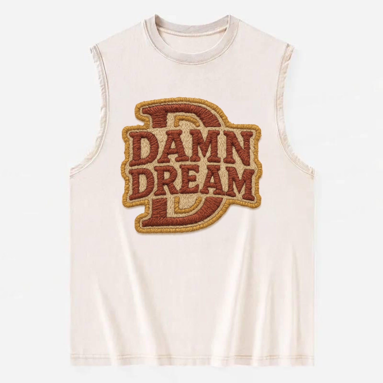 DAMN;DREAM BIG Motivational White Cap - Vintage Washed Tank - Beige