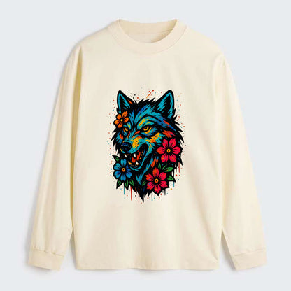 Floral Wolf Garden  - Classic Long Sleeve Shirt - Beige