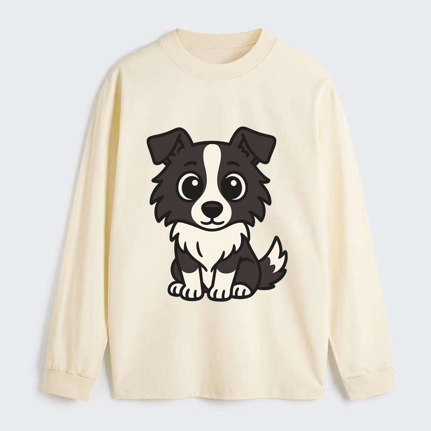 Border Collie - Intense stare sitting pose - Classic Long Sleeve Shirt - Beige
