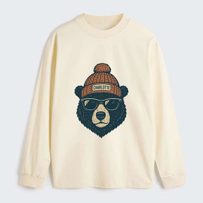North Carolina Black Bear wearing Charlotte beanie with pom pom and - Classic Long Sleeve Shirt - Beige