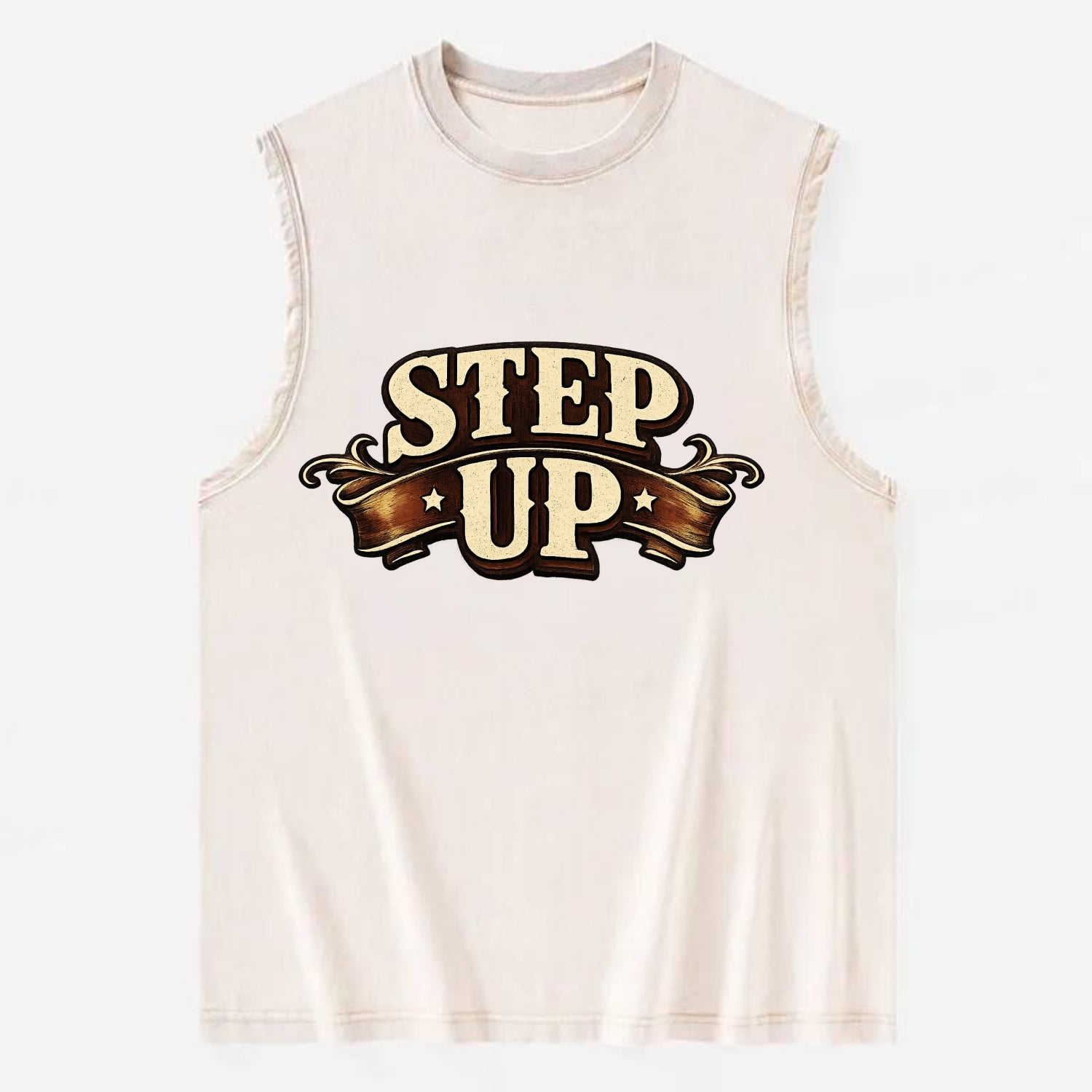 Bold typography design - "STEP UP" - rise to occasion, take charge - Vintage Washed Tank - Beige