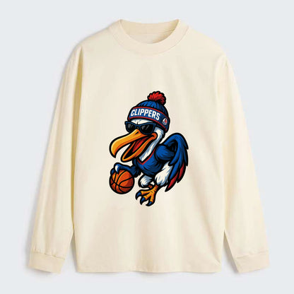 Los Angeles Pelican wearing Clippers beanie with sailboat patch and - Classic Long Sleeve Shirt - Beige