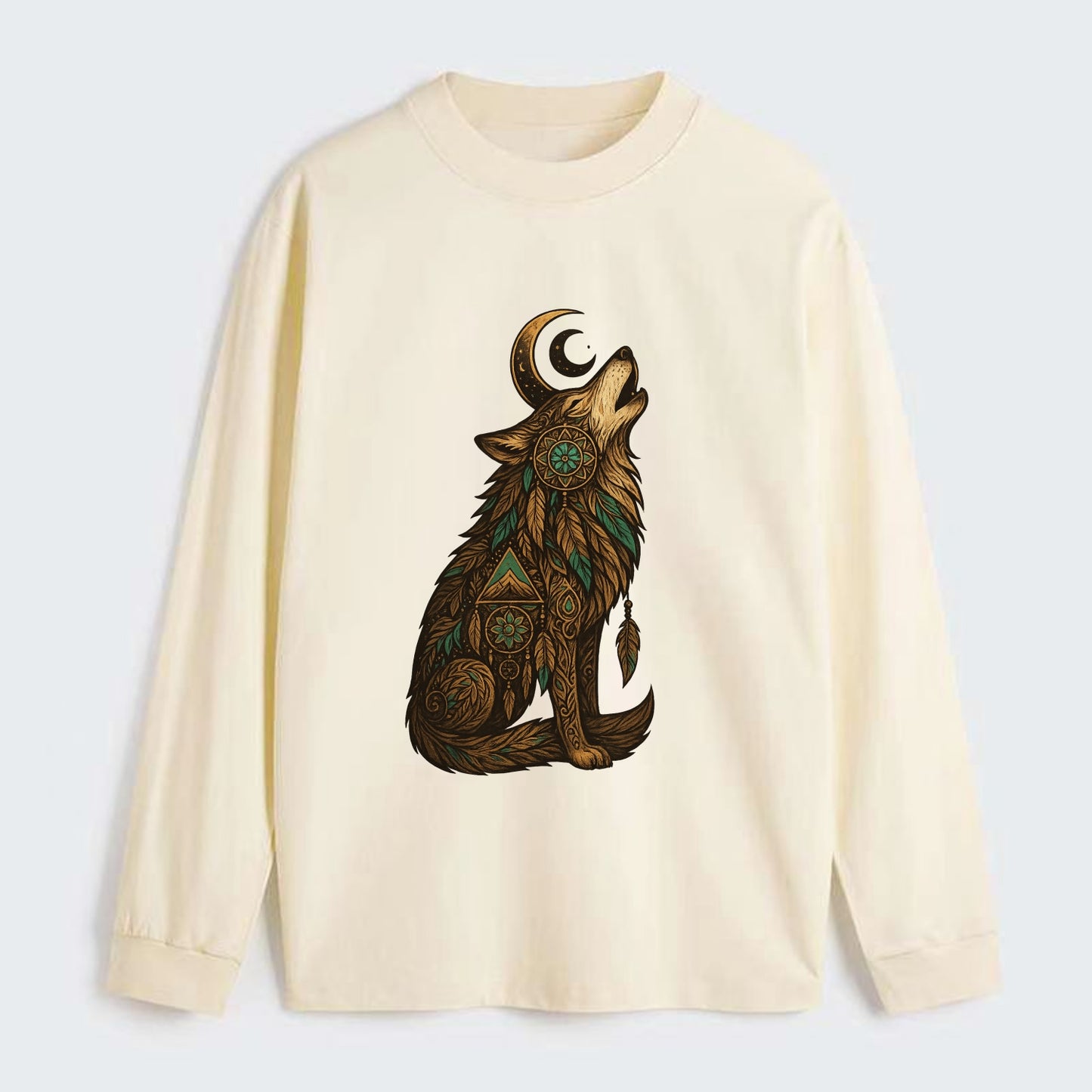 Celestial Moon Wolf  - Classic Long Sleeve Shirt - Beige