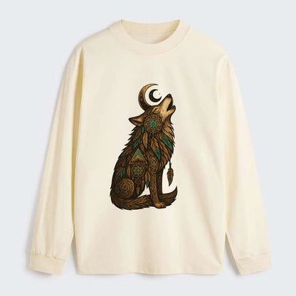 Celestial Moon Wolf  - Classic Long Sleeve Shirt - Beige