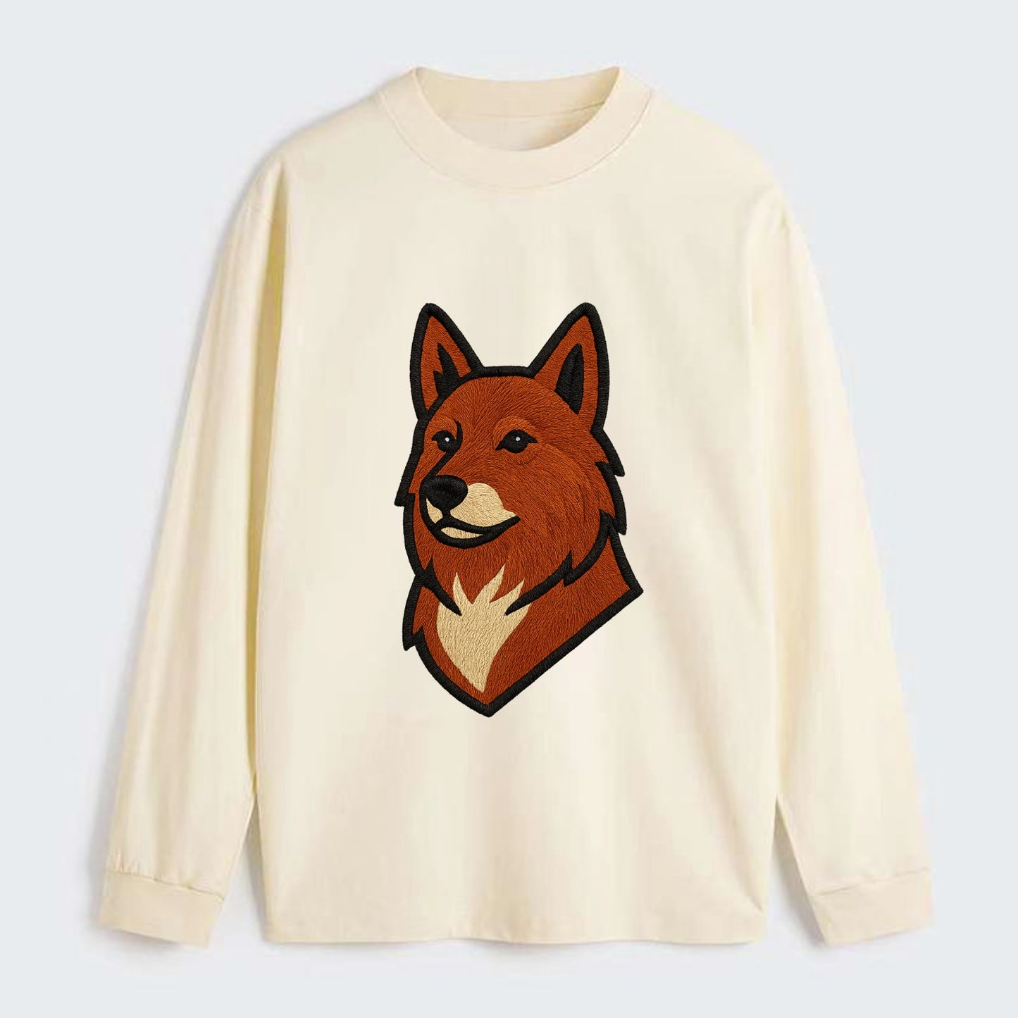 Finnish Spitz - Fox-red pointed ears embroidered pose - Classic Long Sleeve Shirt - Beige