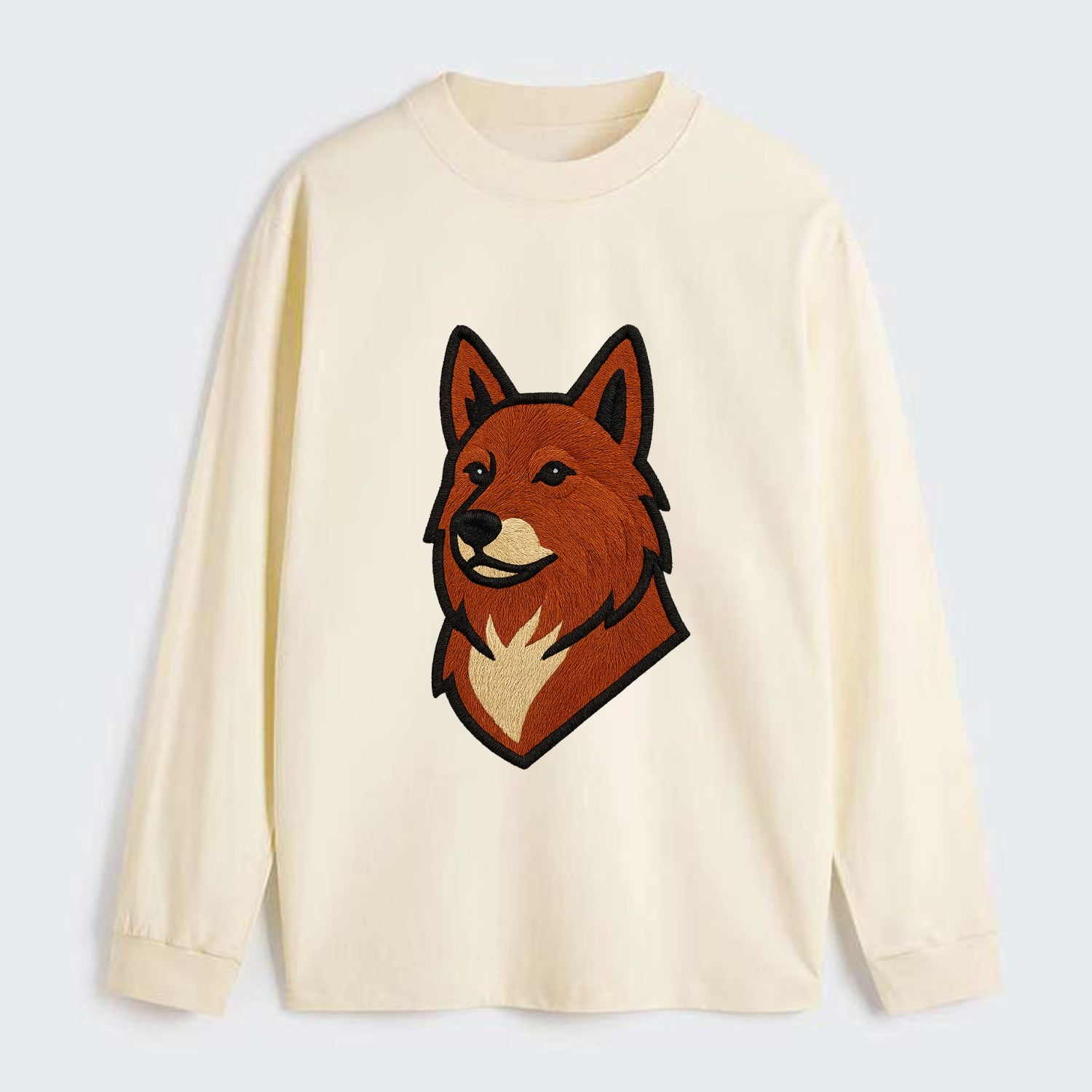 Finnish Spitz - Fox-red pointed ears embroidered pose - Classic Long Sleeve Shirt - Beige