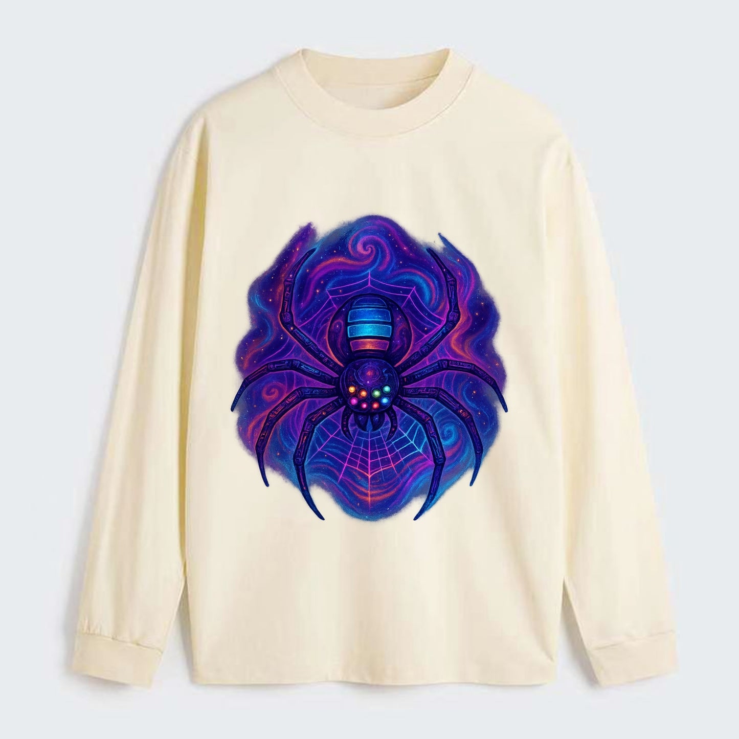 Tech spider with legs showing circuit board patterns, web glowing in - Classic Long Sleeve Shirt - Beige